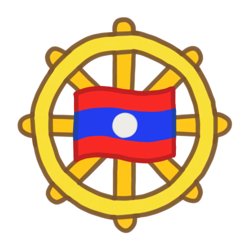  a dharma wheel with the flag of Laos in the center.